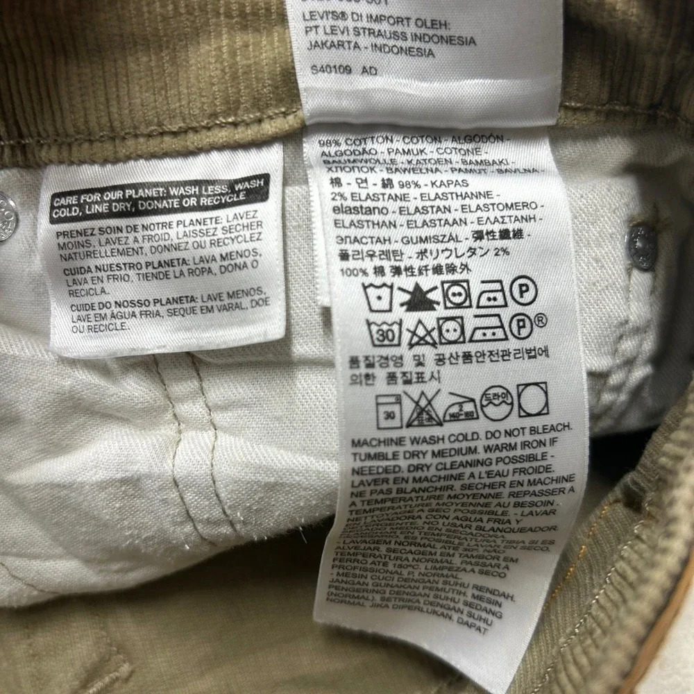 Levis 511 Slim Fit Corduroy Pants Mens 31x30 Tan Khaki Stretch
